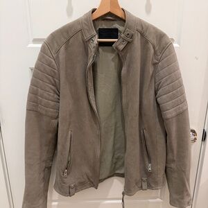 AllSaints Eton Suede Leather Biker Jacket – Men’s Size [M] – Dark Cement Grey